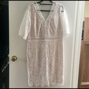 Soieblue White Nude Lace V-Neck Dress - NWT!